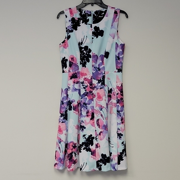 DKNY Floral fit and flare Sleeveless Dress Light Blue 8 - Picture 2 of 7